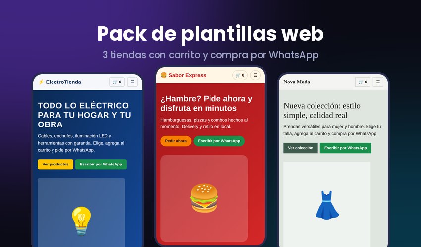 Portada del Pack de 3 plantillas web para vender por WhatsApp