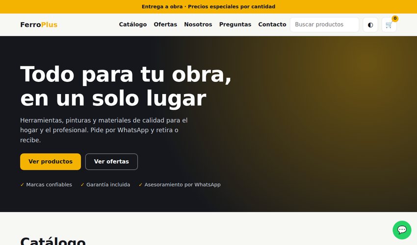 Portada: Plantilla web de ferretería con carrito por WhatsApp
