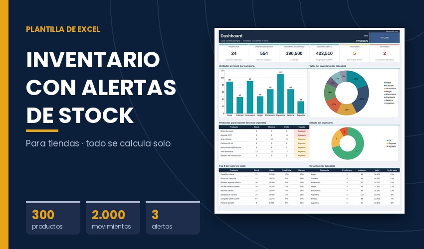 Portada de la Plantilla de Excel de Inventario con Alertas de Stock