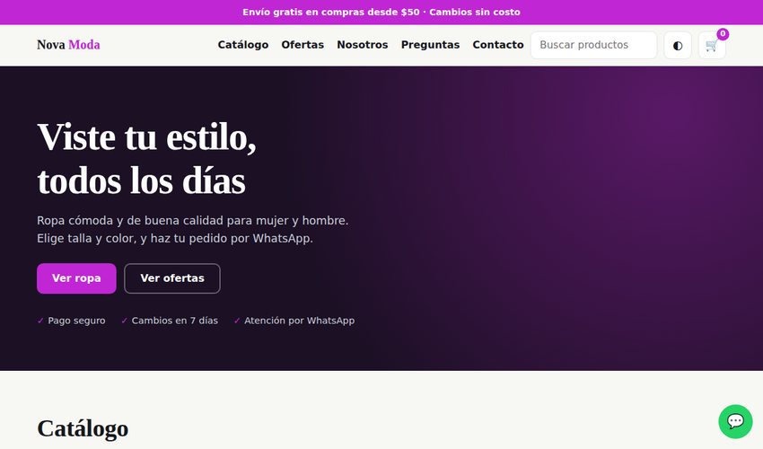 Portada de la plantilla web de tienda de ropa