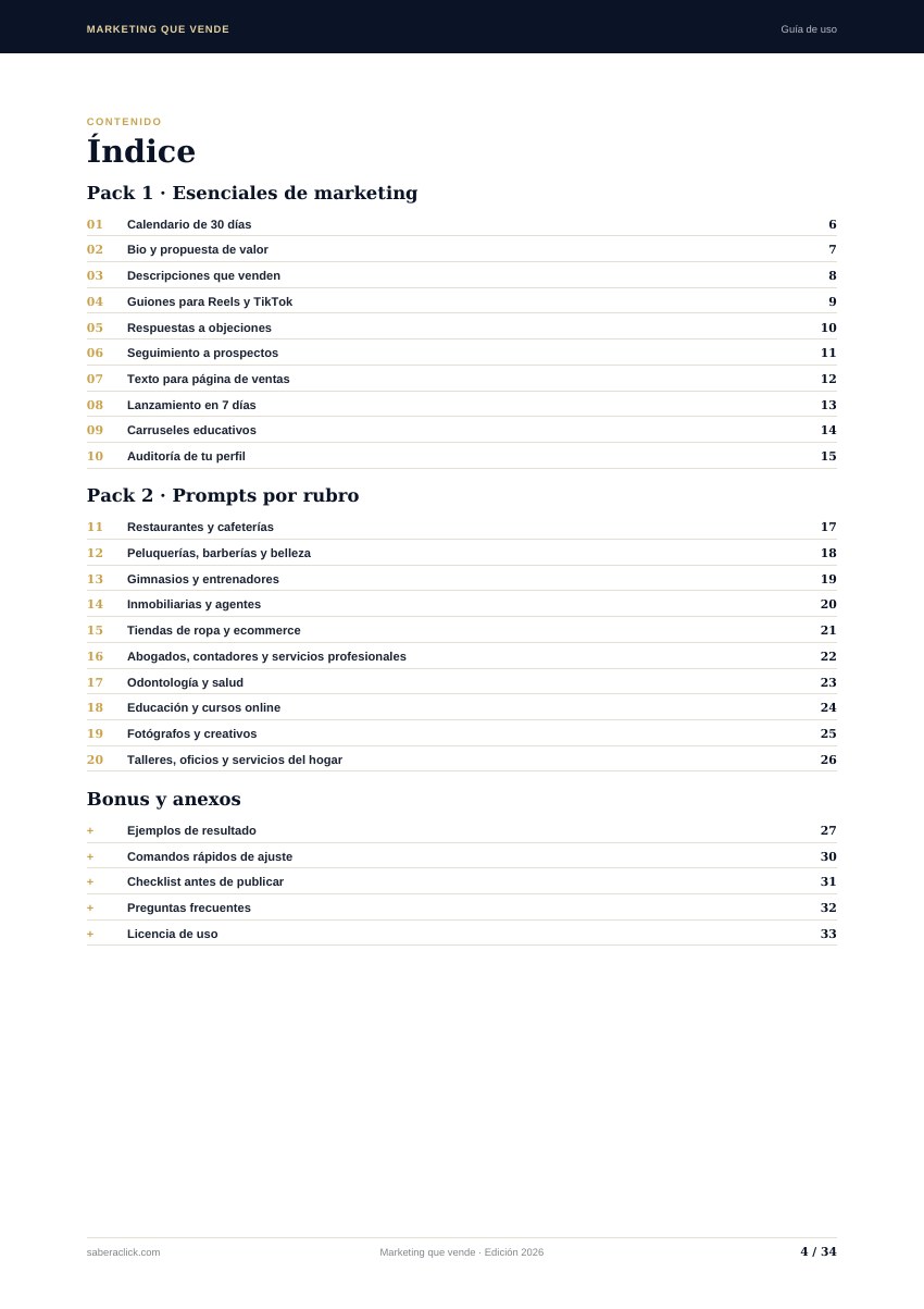 Índice con los 20 prompts y el bonus