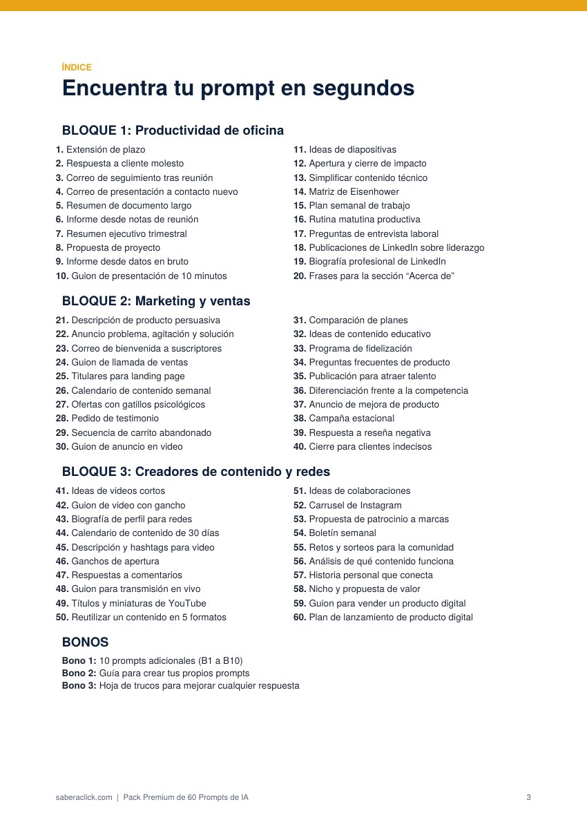 Índice con los 60 prompts y los 3 bonos